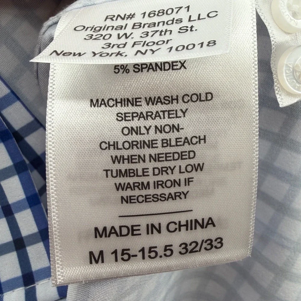 Nautica Mens Performance Dress Shirt‎ Slim Fit Blue White Check M 15-15.5 32/33